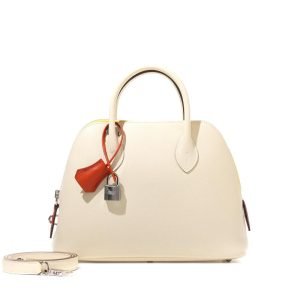 Hermès Limited Edition Nata, Terre Battue and Jaune Citron Epsom Tri-color Bolide 1923 25 Palladium Hardware, 2022 Hermès Limited Edition Nata, Terre Battue and Jaune Citron Epsom Tri-color Bolide 1923 25 Palladium Hardware, 2022