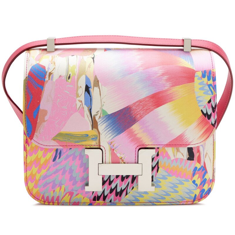 Hermès Limited Edition Rose Mexico Swift and Marble Silk Constance 24 Palladium Hardware, 2021