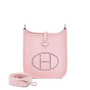Hermès Rose Sakura Clemence Mini Evelyne II TPM 16 Palladium Hardware, 2015 Hermès Rose Sakura Clemence Mini Evelyne II TPM 16 Palladium Hardware, 2015