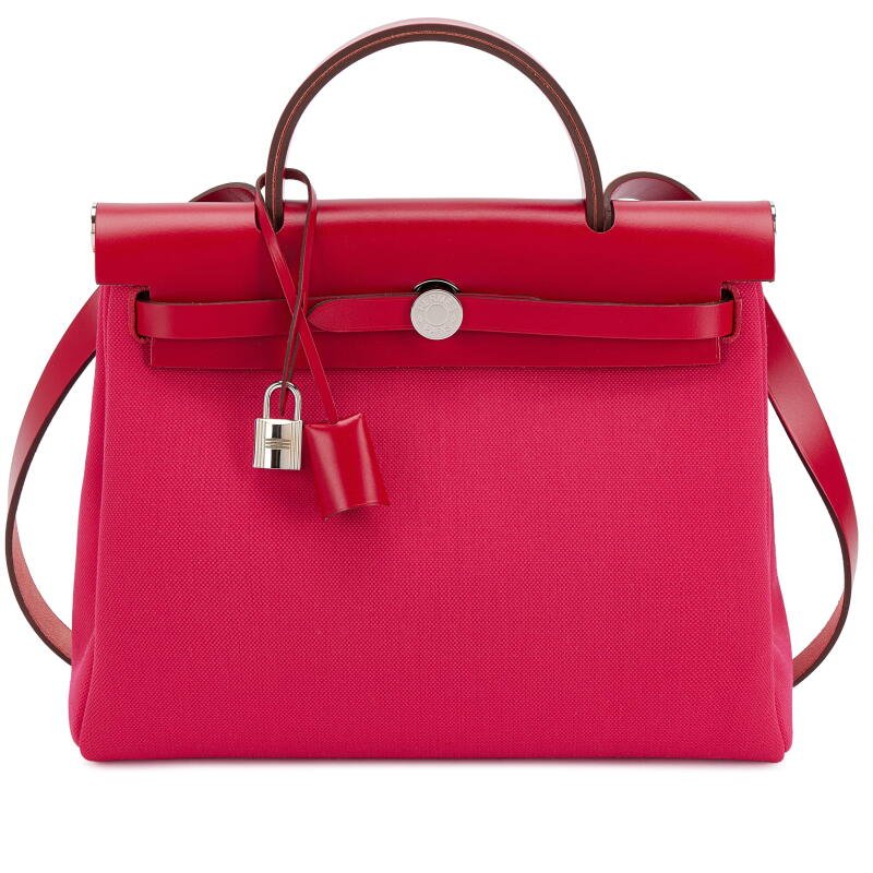 Hermès Rouge Piment Vache Hunter and Rose Mexico Toile Herbag Zip 31 Palladium Hardware, 2020