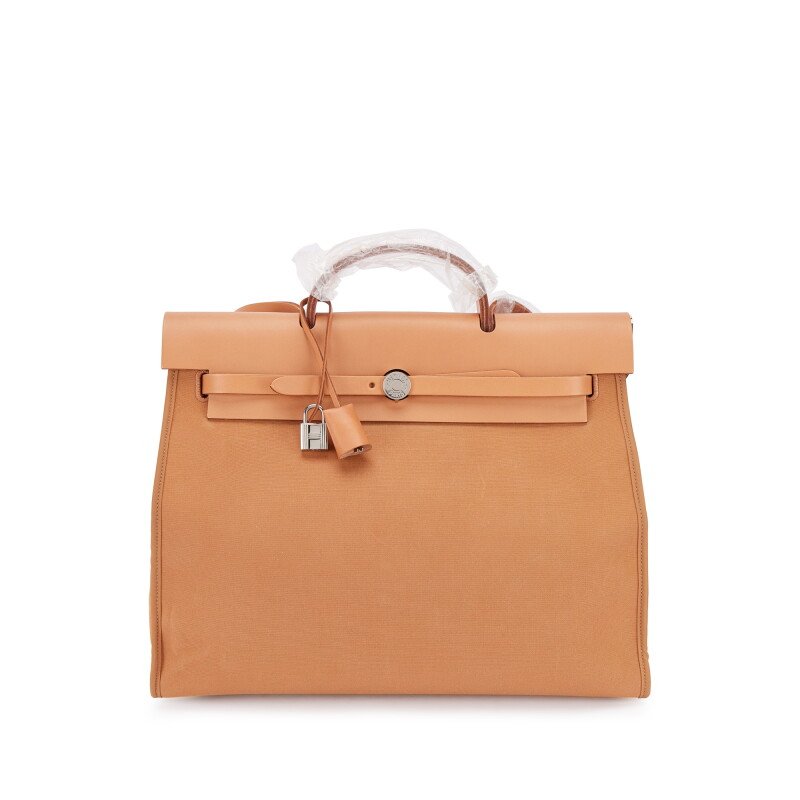 Hermès Limited Edition Naturel Vache Hunter, Nautrel Sable and Orange Toile Verso Herbag Zip 39 Palladium Hardware, 2012
