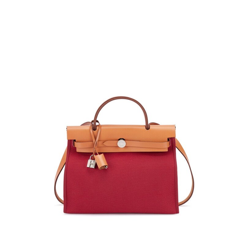 Hermès Naturel Vache Hunter and Rouge Grenat Toile Herbag Zip 31 Palladium Hardware, 2017