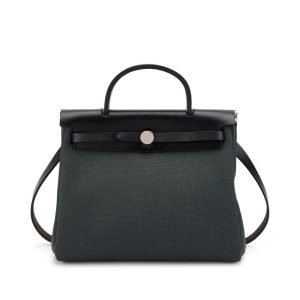 Hermès Black Vache Hunter and Vert de Gris Toile Herbag Zip 31 Palladium Hardware, 2019 Hermès Black Vache Hunter and Vert de Gris Toile Herbag Zip 31 Palladium Hardware, 2019