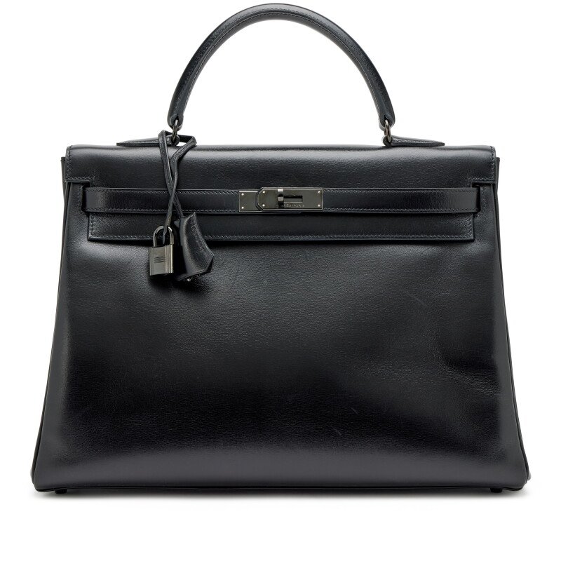 Hermès Limited Edition Black Box Calf So Black Retourne Kelly 35 Black PVD Hardware, 2010