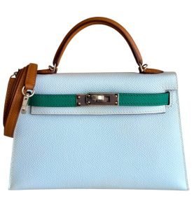 Hermès Bleu Brume, Vert Jade, and Gold Tri-Color Epsom Mini Kelly 20 II Palladium Hardware, 2021