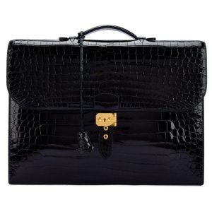 Hermès Black Shiny Porosus Crocodile Sac A Depeches 41 Gold Hardware, 2001 Hermès Black Shiny Porosus Crocodile Sac A Depeches 41 Gold Hardware, 2001