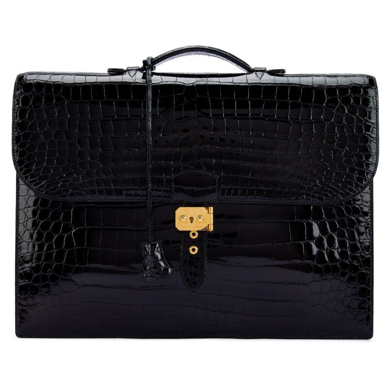 Hermès Black Shiny Porosus Crocodile Sac A Depeches 41 Gold Hardware, 2001