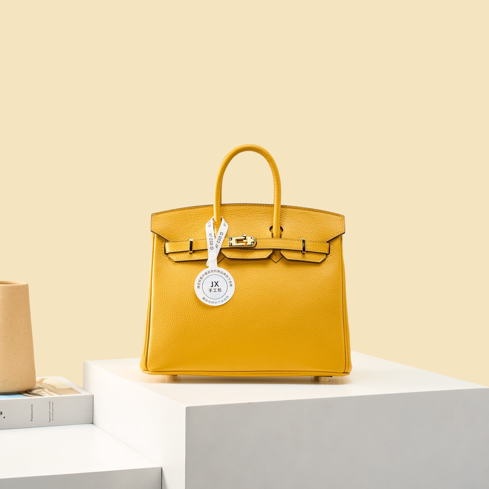 JX Birkin 25 in Amber Yellow with Contrast Stitching – Artisan Code 052, Hand-Stitched, Stainless Steel Hardware – 01 JX Birkin 25 in Amber Yellow with Contrast Stitching – Artisan Code 052, Hand-Stitched, Stainless Steel Hardware