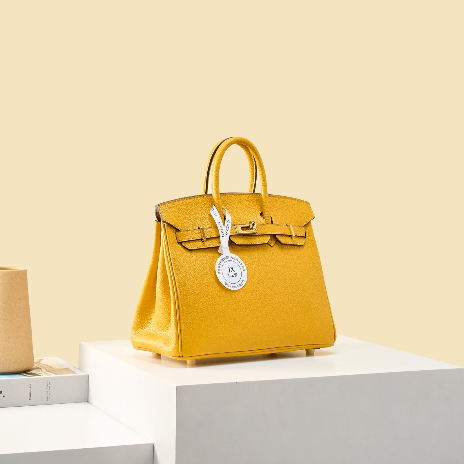 JX Birkin 25 in Amber Yellow with Contrast Stitching – Artisan Code 052, Hand-Stitched, Stainless Steel Hardware
