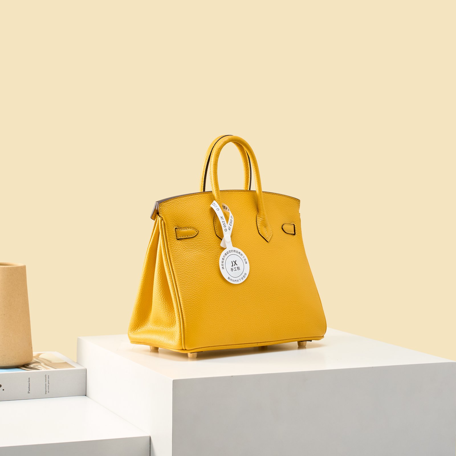 JX Birkin 25 in Amber Yellow with Contrast Stitching – Artisan Code 052, Hand-Stitched, Stainless Steel Hardware