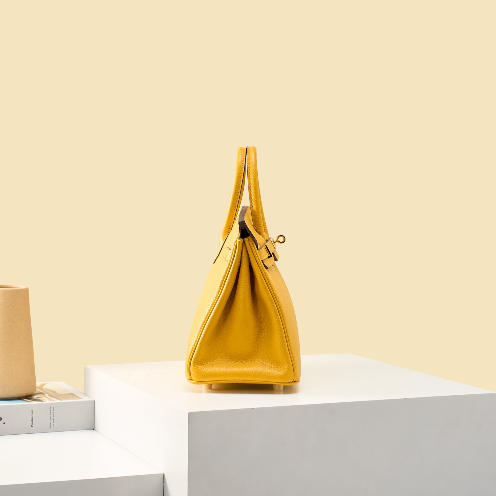 JX Birkin 25 in Amber Yellow with Contrast Stitching – Artisan Code 052, Hand-Stitched, Stainless Steel Hardware