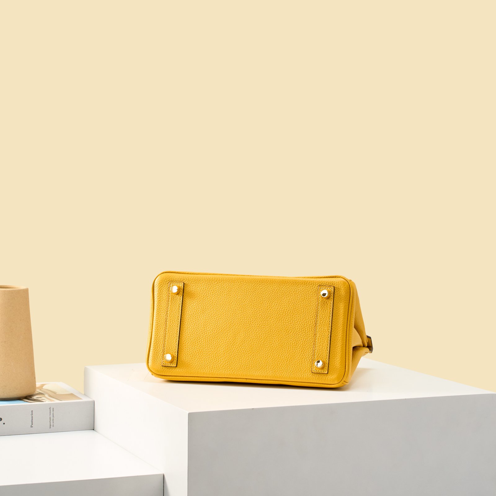 JX Birkin 25 in Amber Yellow with Contrast Stitching – Artisan Code 052, Hand-Stitched, Stainless Steel Hardware