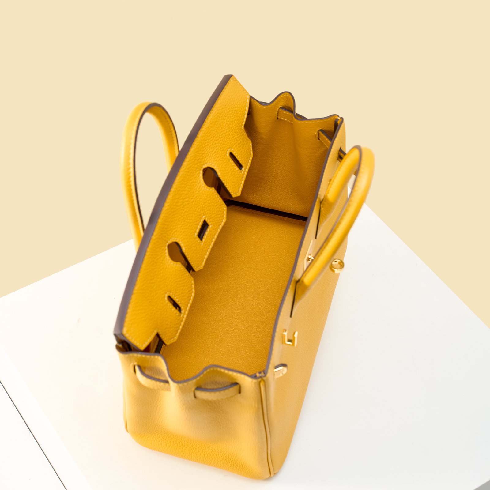 JX Birkin 25 in Amber Yellow with Contrast Stitching – Artisan Code 052, Hand-Stitched, Stainless Steel Hardware