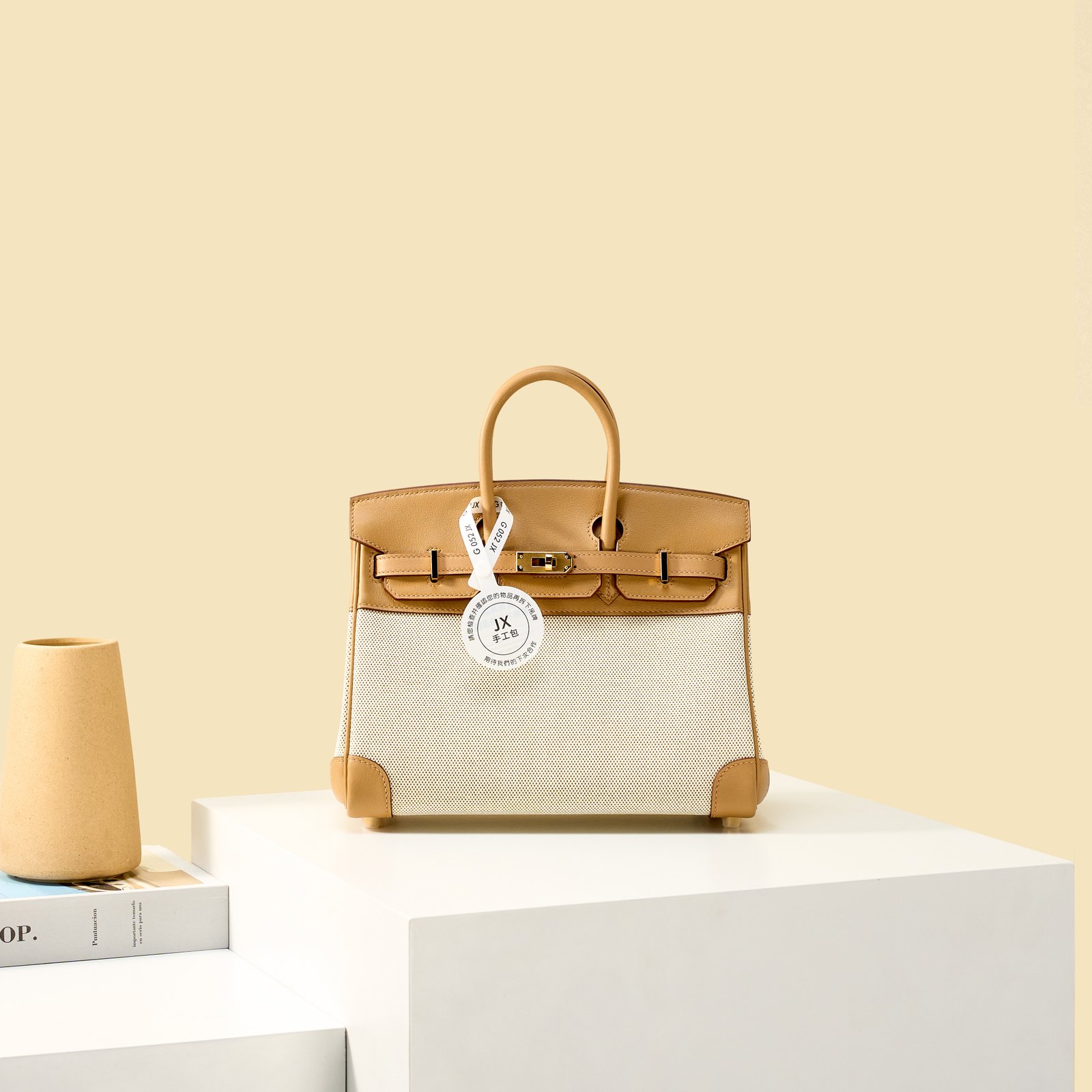 JX Birkin 25 in Biscuit – Artisan Code 052, Hand-Stitched, Stainless Steel Hardware