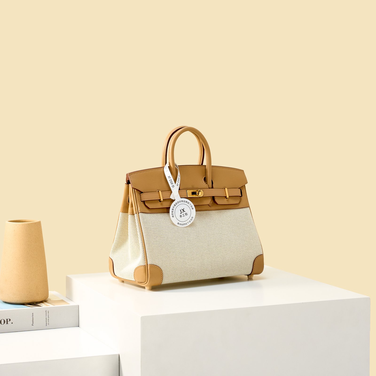 JX Birkin 25 in Biscuit – Artisan Code 052, Hand-Stitched, Stainless Steel Hardware