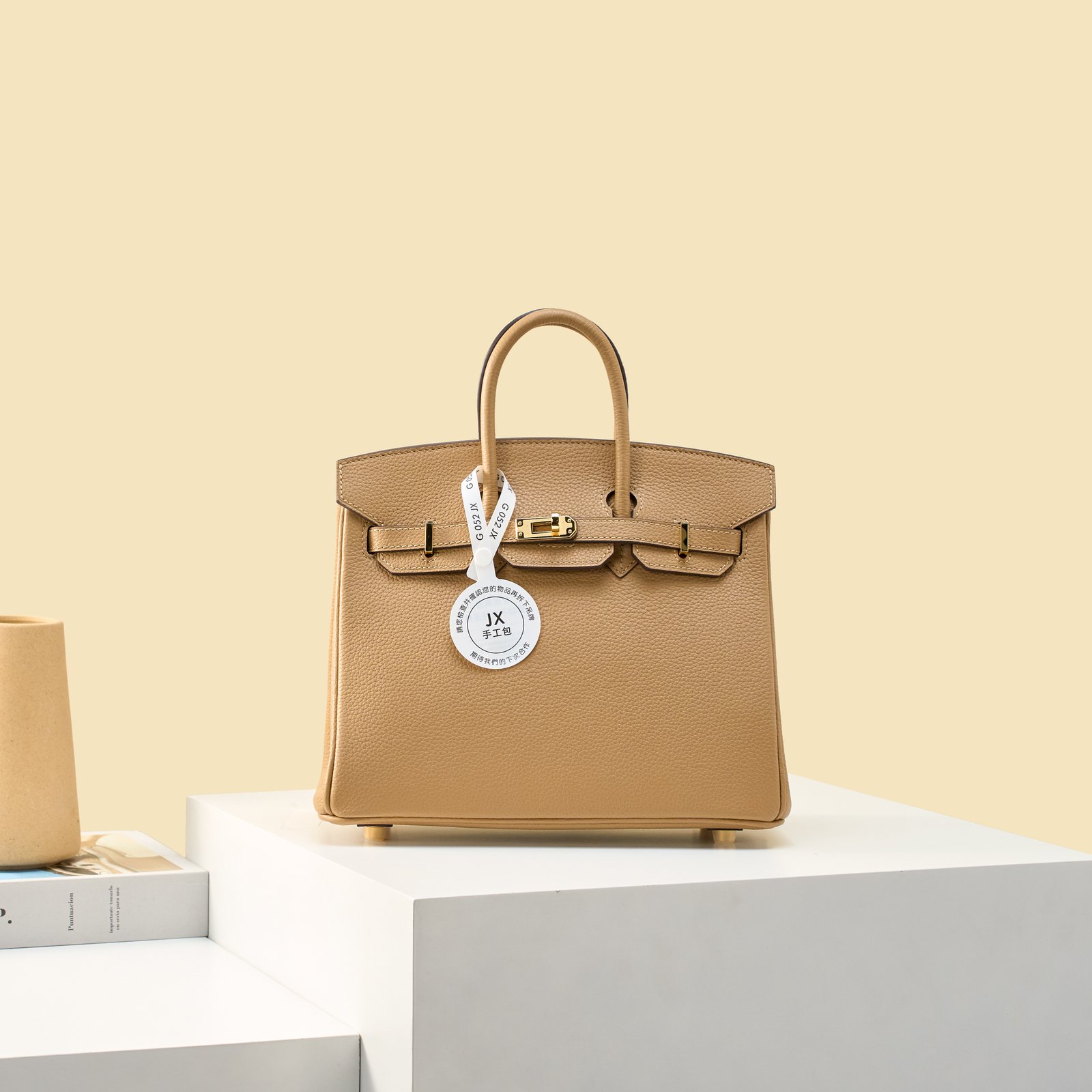 JX Birkin 25 in Biscuit with Contrast Stitching – Artisan Code 052, Hand-Stitched, Stainless Steel Hardware – 01 JX Birkin 25 in Biscuit with Contrast Stitching – Artisan Code 052, Hand-Stitched, Stainless Steel Hardware