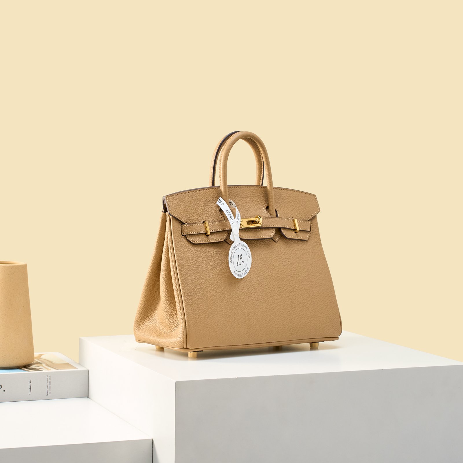 JX Birkin 25 in Biscuit with Contrast Stitching – Artisan Code 052, Hand-Stitched, Stainless Steel Hardware