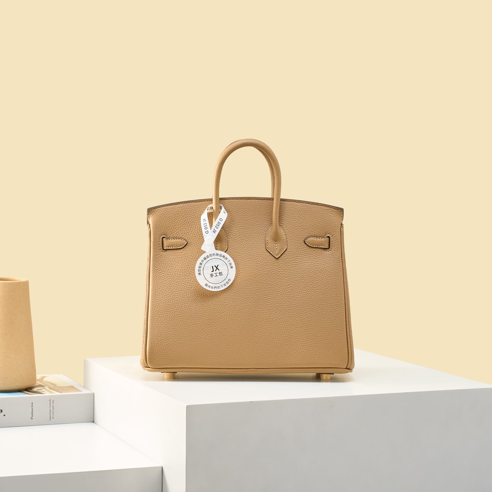 JX Birkin 25 in Biscuit with Contrast Stitching – Artisan Code 052, Hand-Stitched, Stainless Steel Hardware