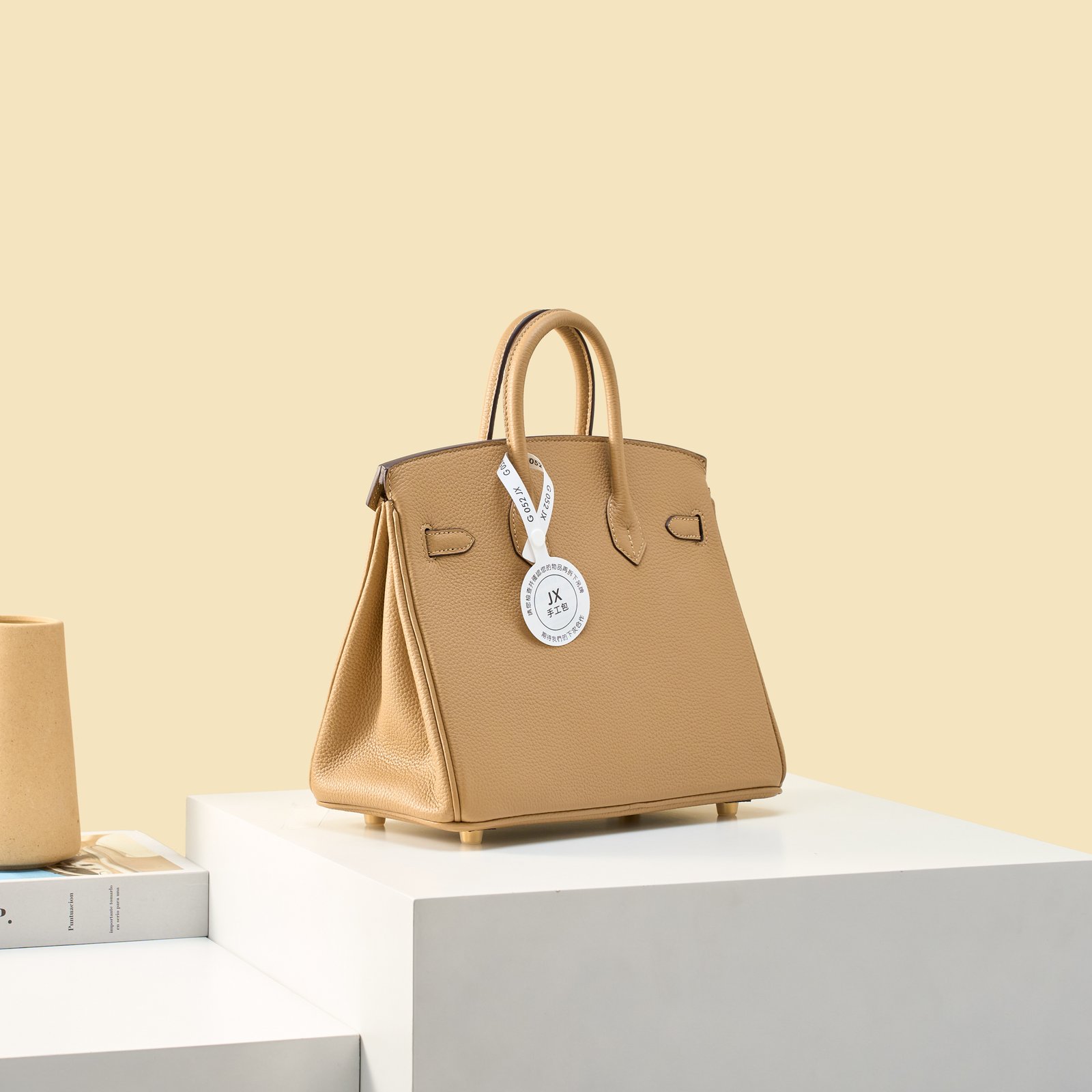 JX Birkin 25 in Biscuit with Contrast Stitching – Artisan Code 052, Hand-Stitched, Stainless Steel Hardware