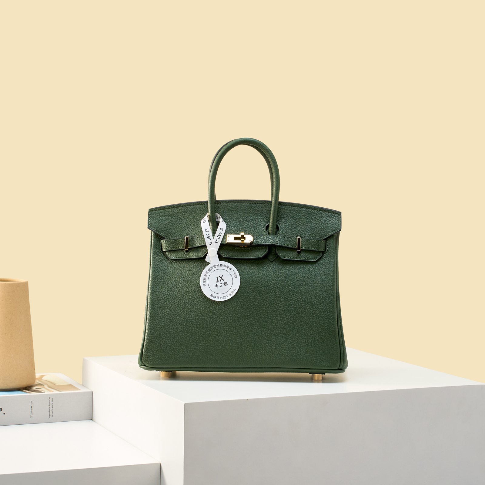 JX Birkin 25 in British Green with Contrast Stitching – Artisan Code 052, Hand-Stitched, Stainless Steel Hardware – 01 JX Birkin 25 in British Green with Contrast Stitching – Artisan Code 052, Hand-Stitched, Stainless Steel Hardware