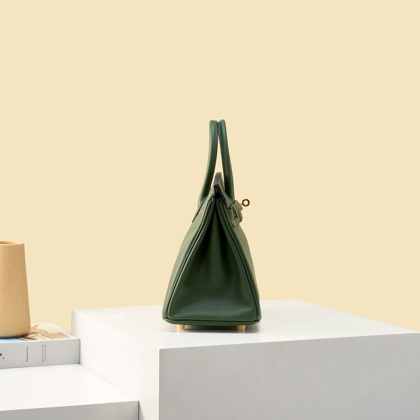 JX Birkin 25 in British Green with Contrast Stitching – Artisan Code 052, Hand-Stitched, Stainless Steel Hardware