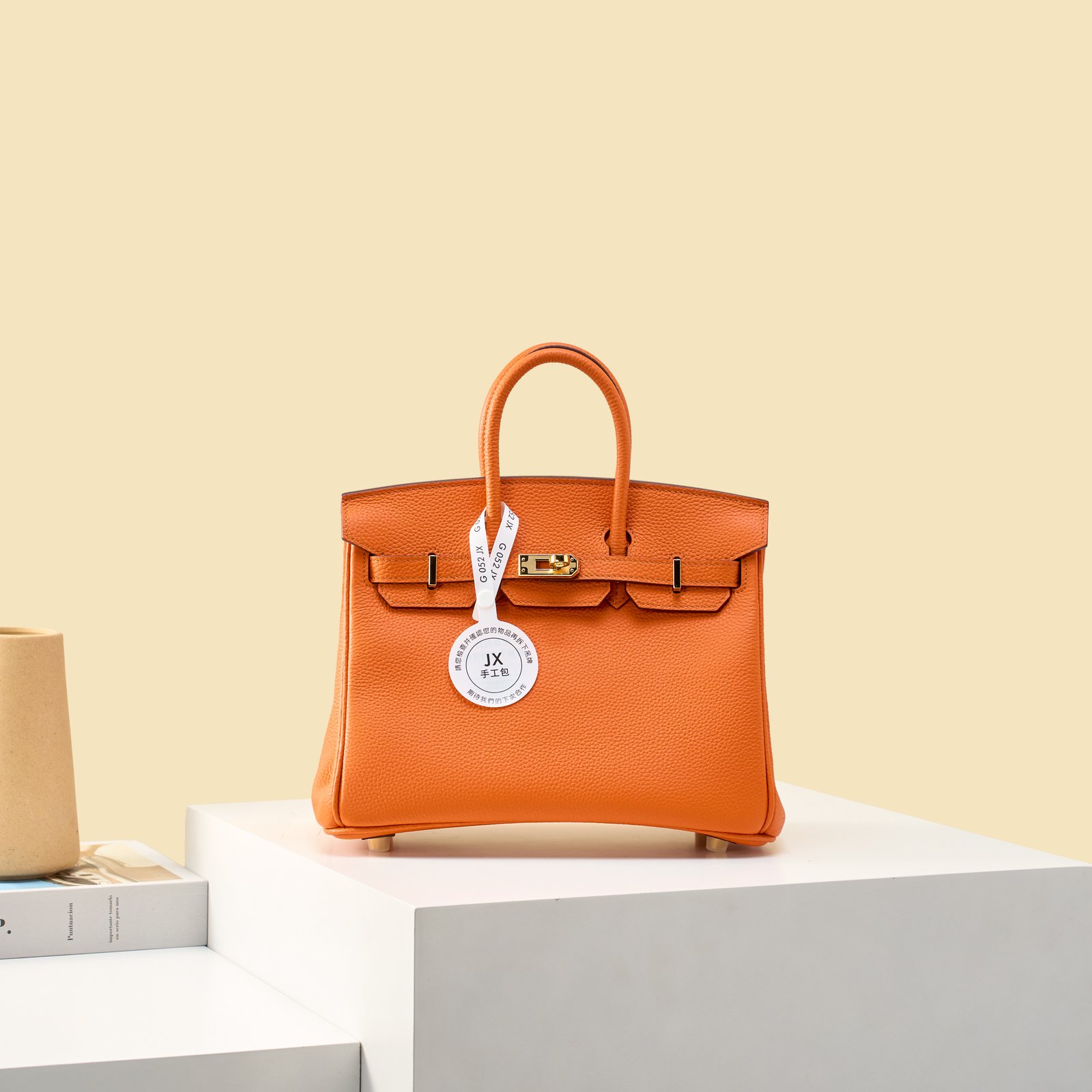JX Birkin 25 in Classic Orange with Contrast Stitching – Artisan Code 052, Hand-Stitched, Stainless Steel Hardware – 01 JX Birkin 25 in Classic Orange with Contrast Stitching – Artisan Code 052, Hand-Stitched, Stainless Steel Hardware