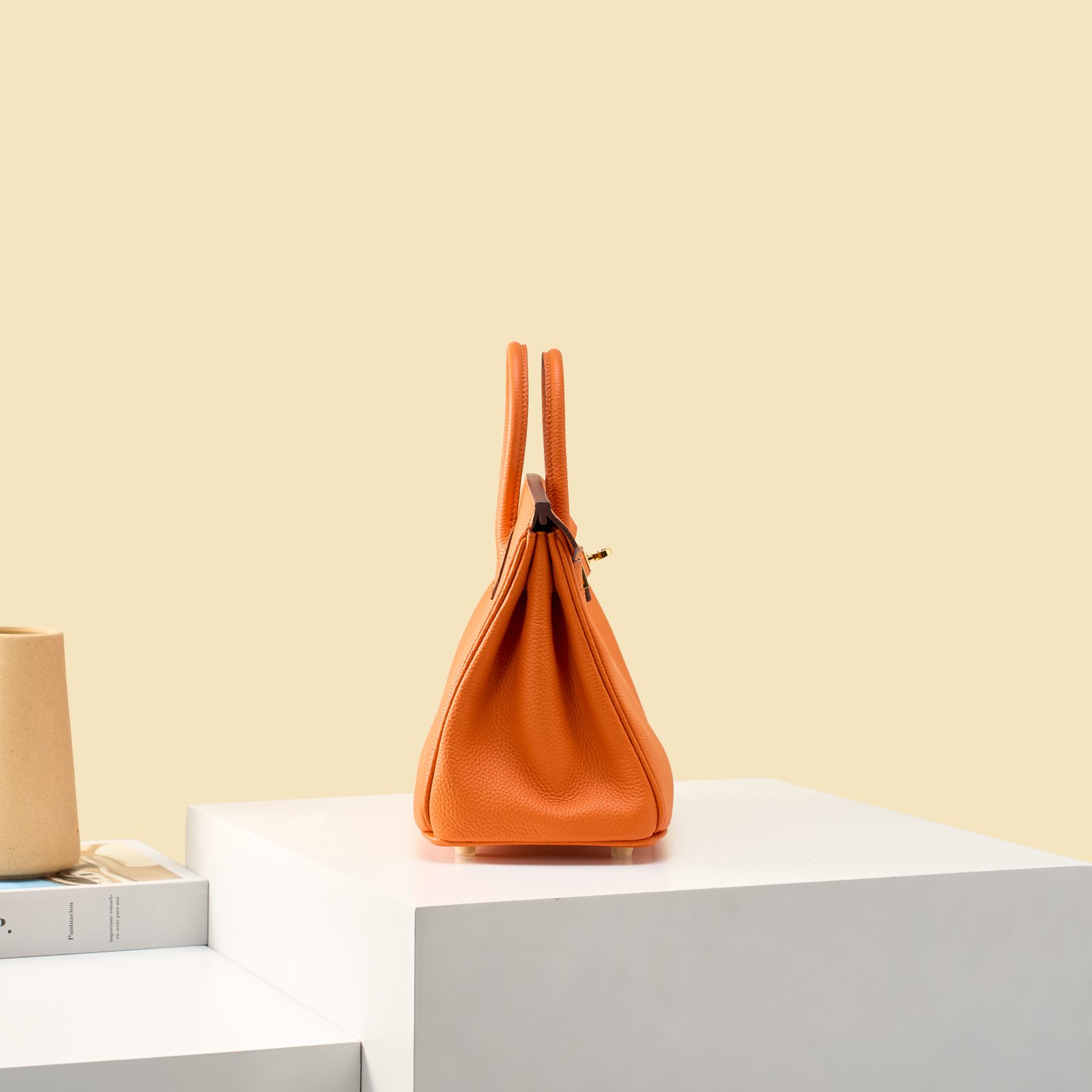 JX Birkin 25 in Classic Orange with Contrast Stitching – Artisan Code 052, Hand-Stitched, Stainless Steel Hardware
