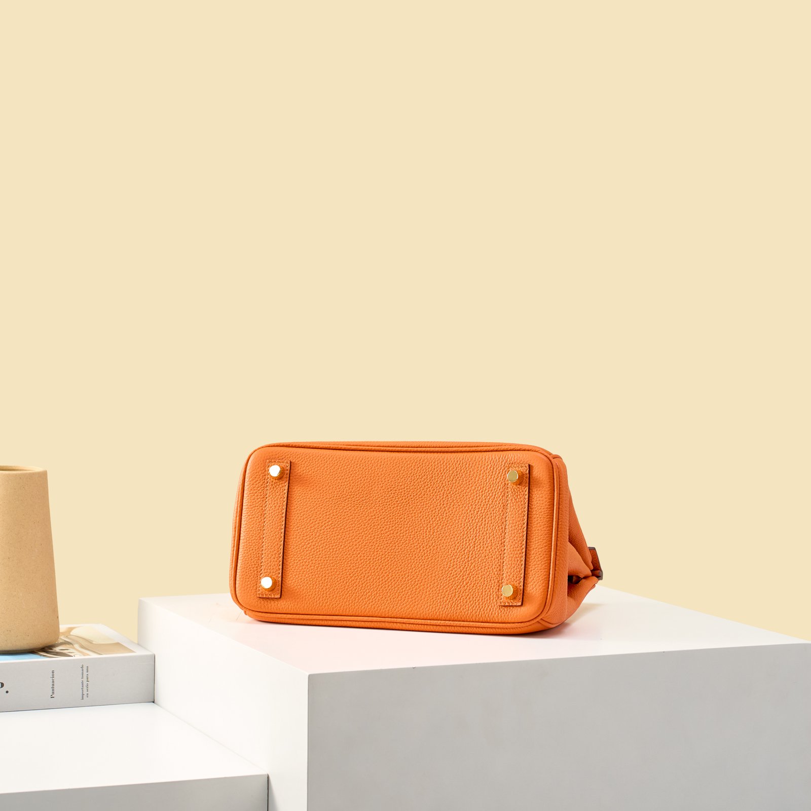 JX Birkin 25 in Classic Orange with Contrast Stitching – Artisan Code 052, Hand-Stitched, Stainless Steel Hardware