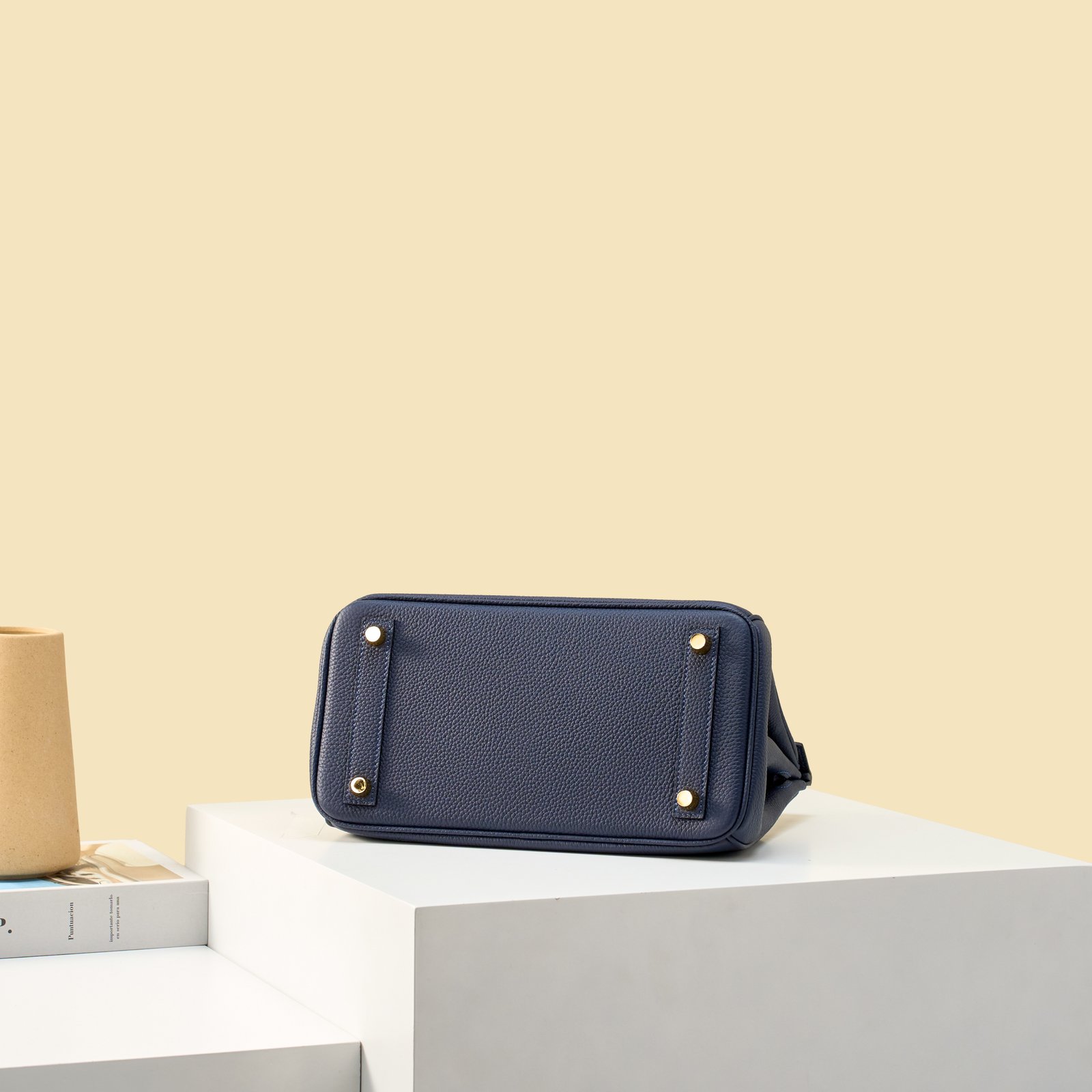 JX Birkin 25 in Deep Blue with Contrast Stitching – Artisan Code 052, Hand-Stitched, Stainless Steel Hardware