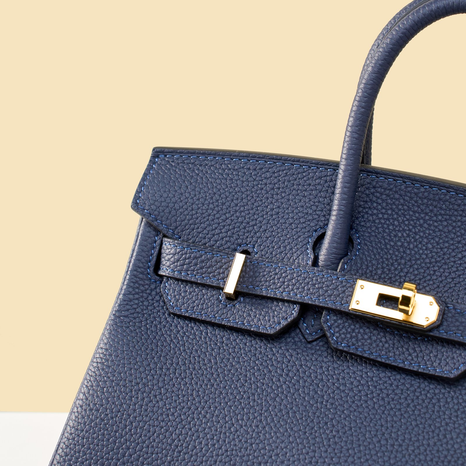 JX Birkin 25 in Deep Blue with Contrast Stitching – Artisan Code 052, Hand-Stitched, Stainless Steel Hardware