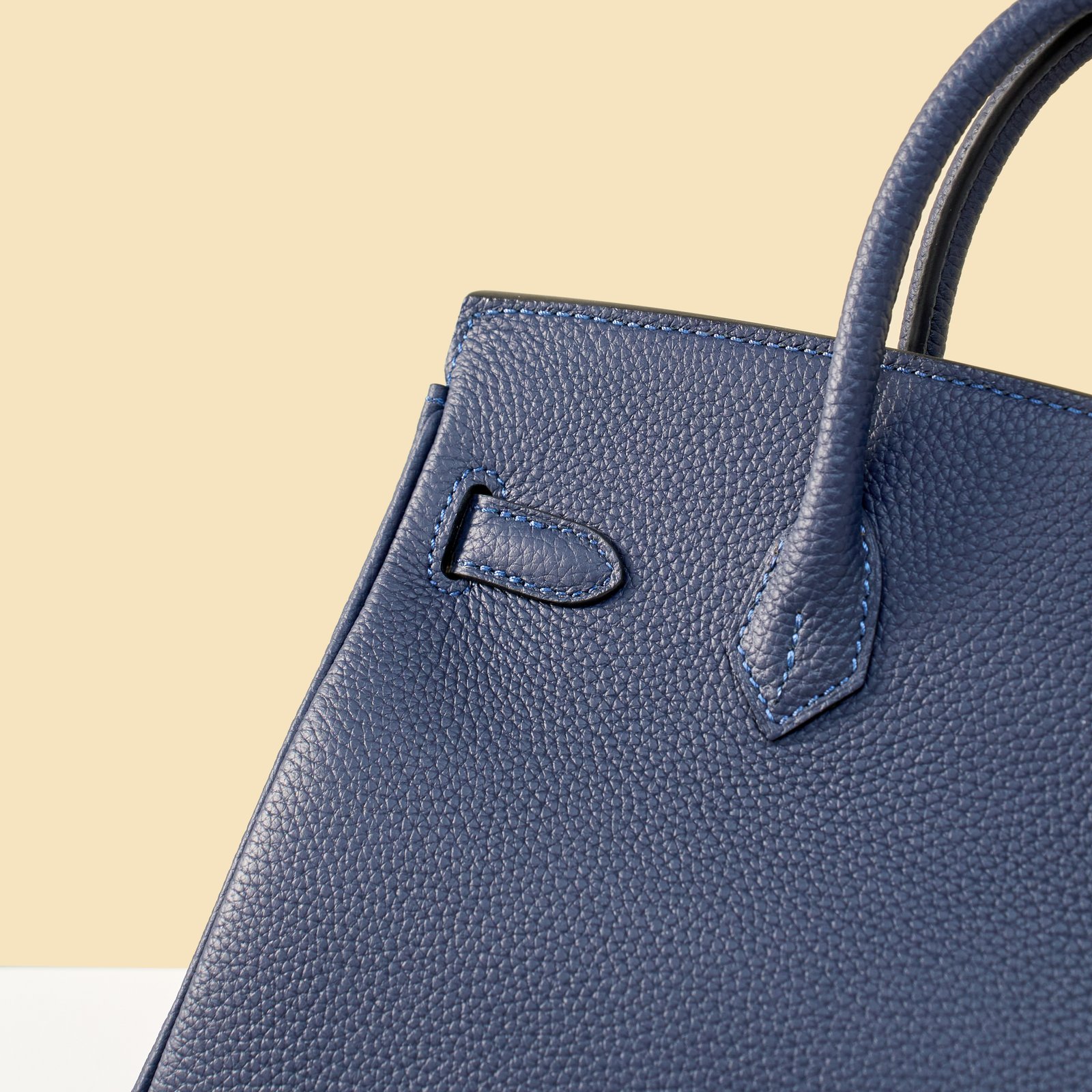 JX Birkin 25 in Deep Blue with Contrast Stitching – Artisan Code 052, Hand-Stitched, Stainless Steel Hardware