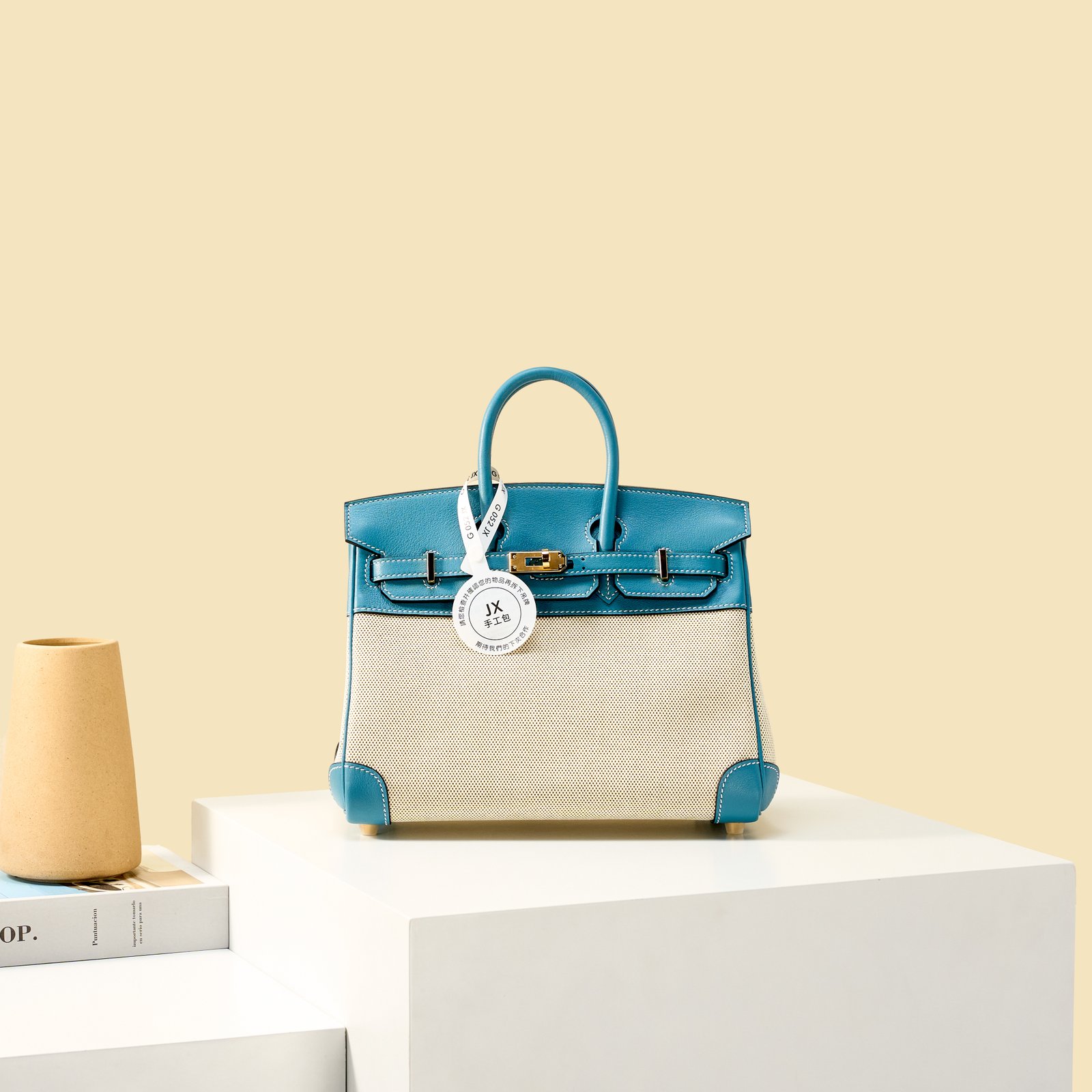 JX Birkin 25 in Denim Blue – Artisan Code 052, Hand-Stitched, Stainless Steel Hardware