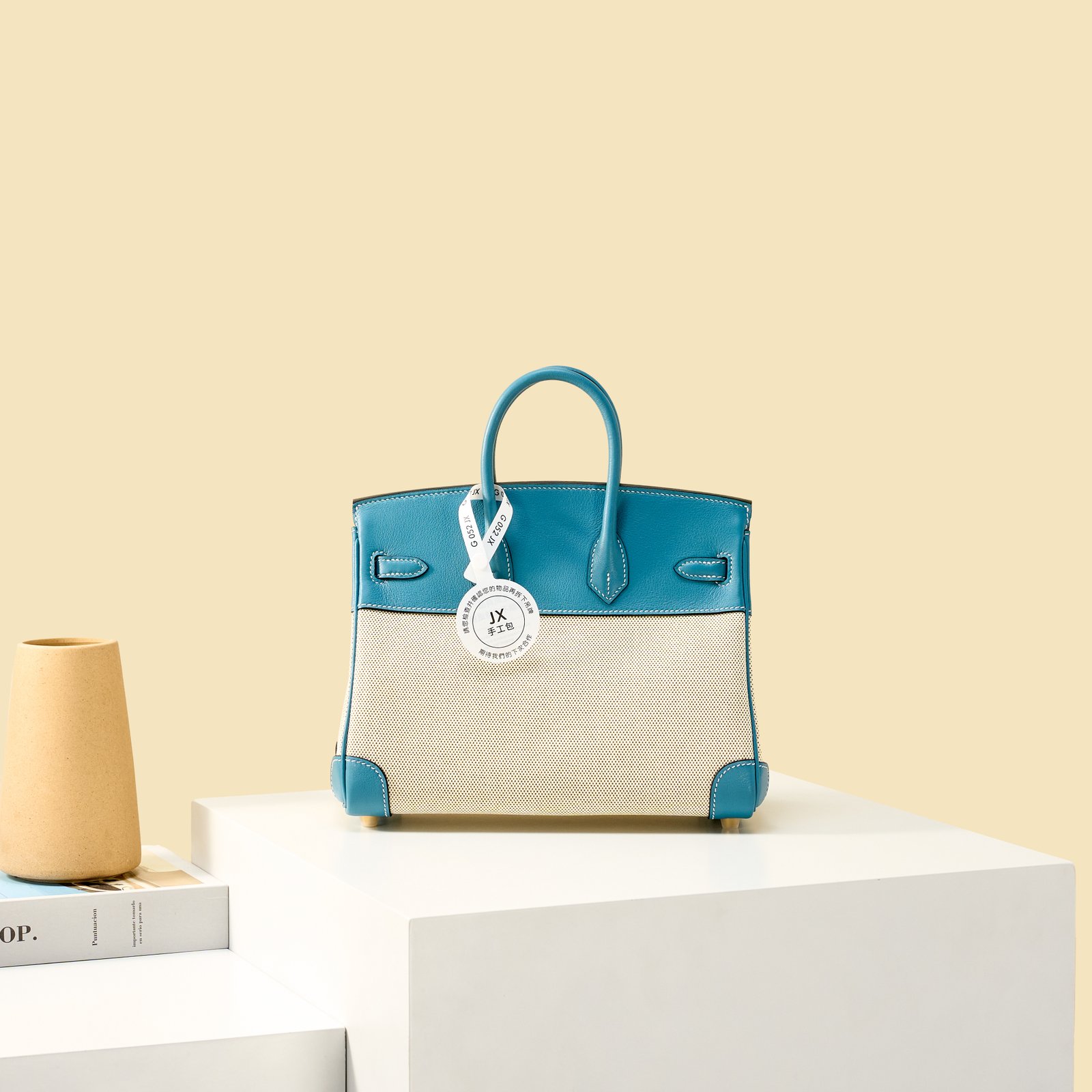 JX Birkin 25 in Denim Blue – Artisan Code 052, Hand-Stitched, Stainless Steel Hardware