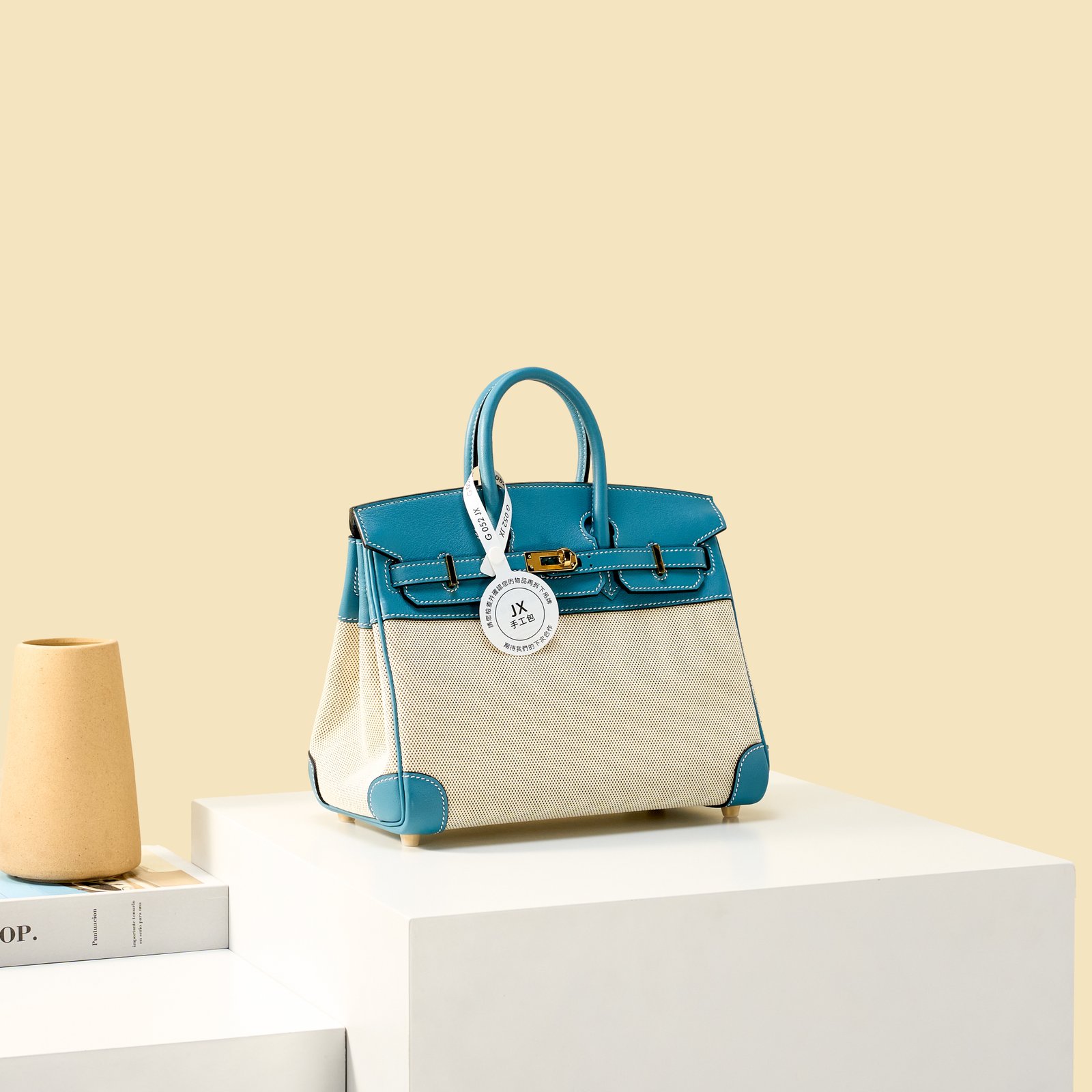 JX Birkin 25 in Denim Blue – Artisan Code 052, Hand-Stitched, Stainless Steel Hardware