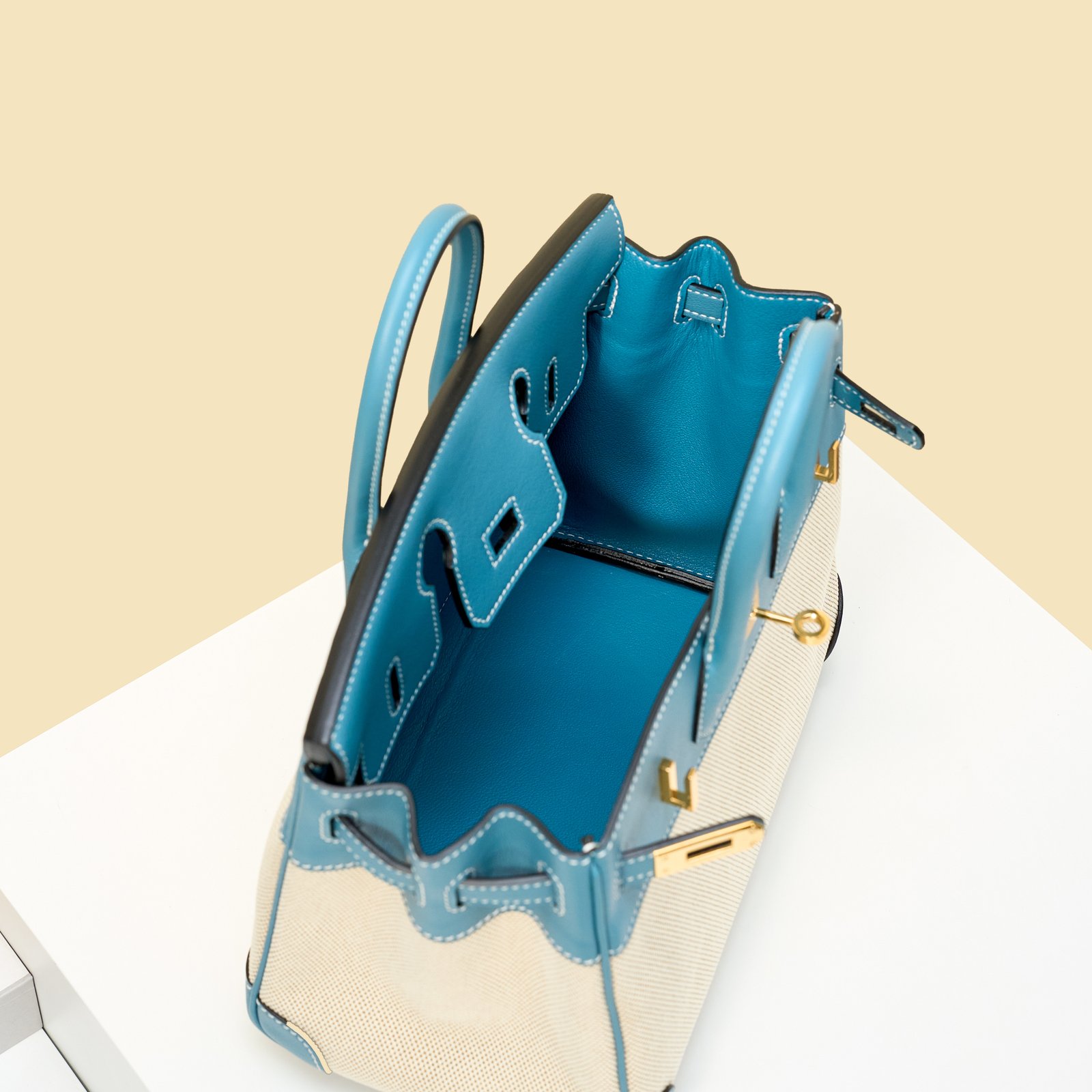 JX Birkin 25 in Denim Blue – Artisan Code 052, Hand-Stitched, Stainless Steel Hardware