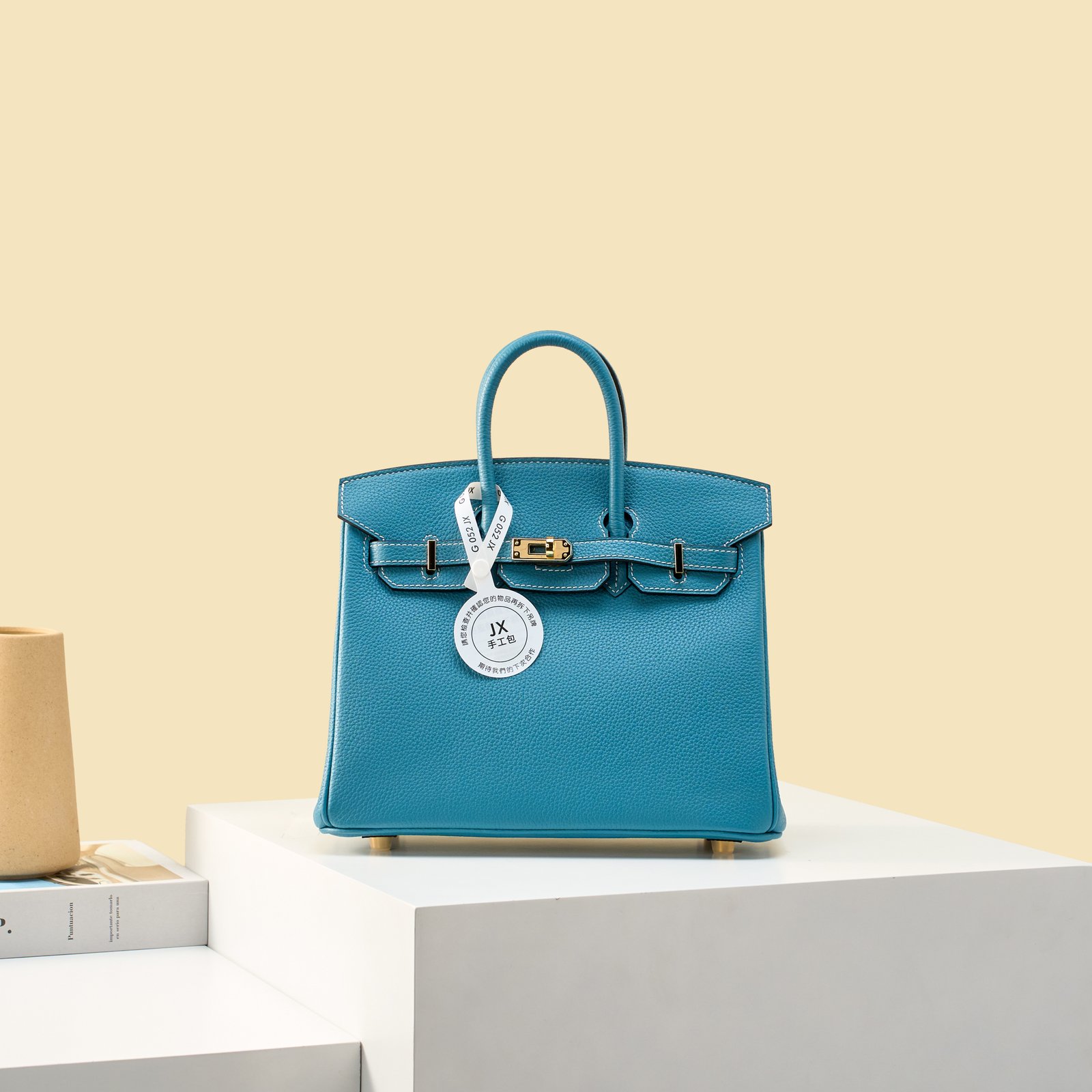 JX Birkin 25 in Denim Blue with Contrast Stitching – Artisan Code 052, Hand-Stitched, Stainless Steel Hardware