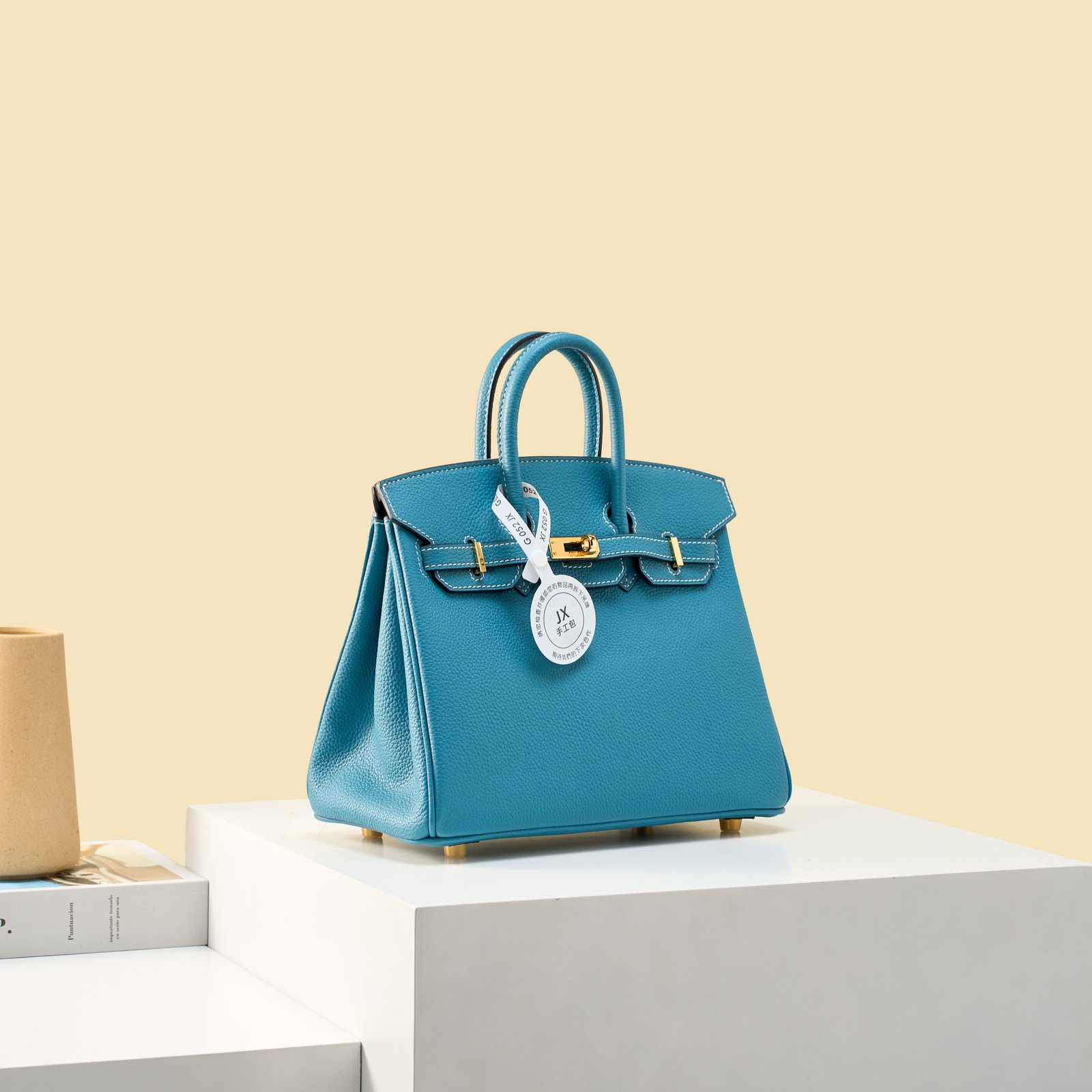 JX Birkin 25 in Denim Blue with Contrast Stitching – Artisan Code 052, Hand-Stitched, Stainless Steel Hardware