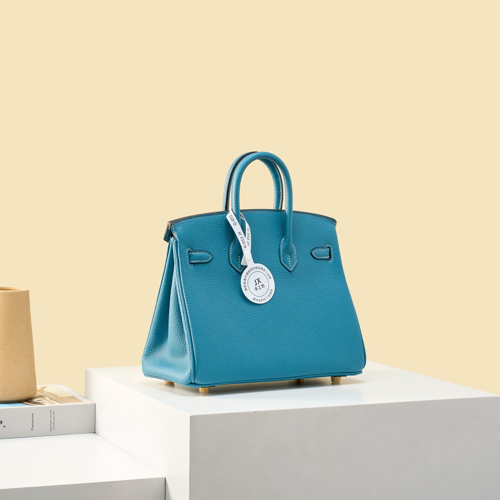 JX Birkin 25 in Denim Blue with Contrast Stitching – Artisan Code 052, Hand-Stitched, Stainless Steel Hardware