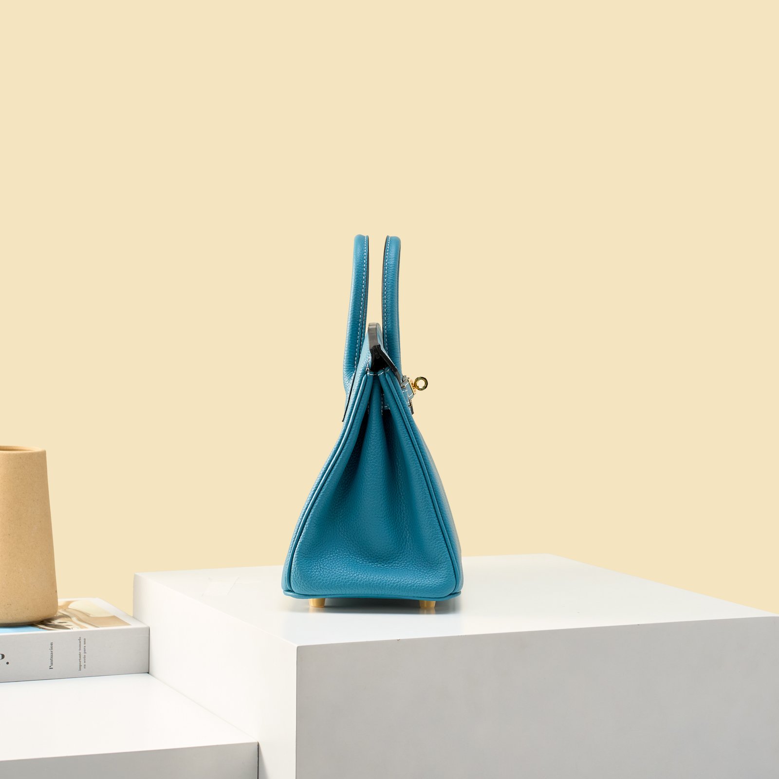 JX Birkin 25 in Denim Blue with Contrast Stitching – Artisan Code 052, Hand-Stitched, Stainless Steel Hardware