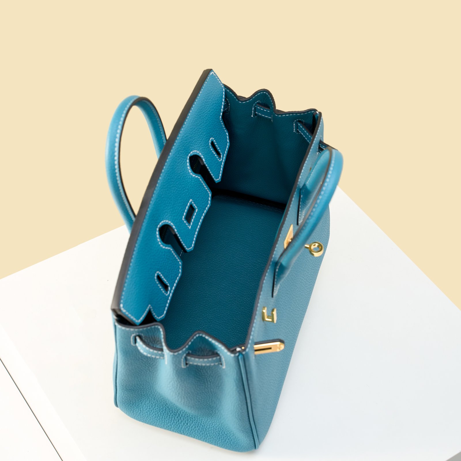 JX Birkin 25 in Denim Blue with Contrast Stitching – Artisan Code 052, Hand-Stitched, Stainless Steel Hardware