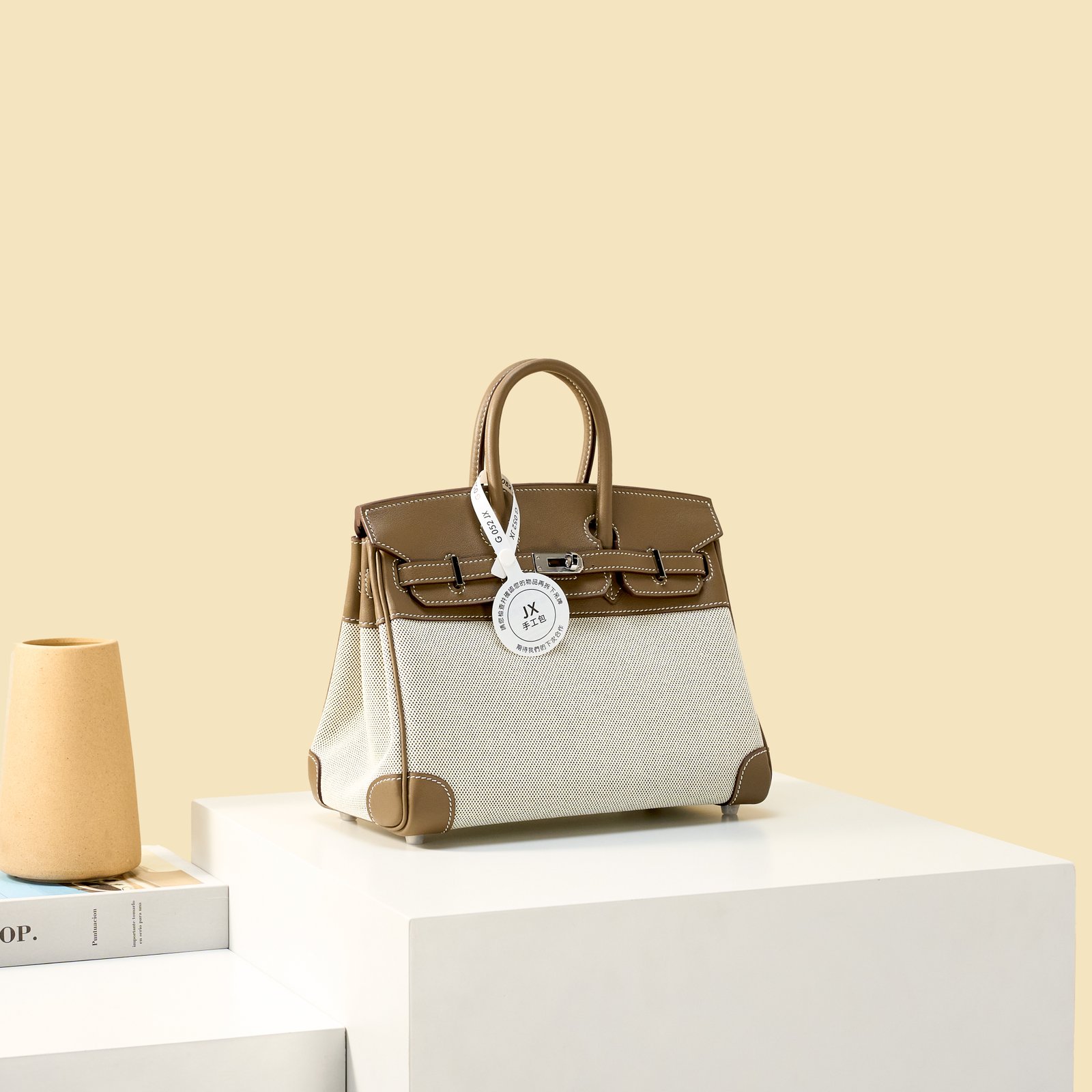 JX Birkin 25 in Etoupe – Artisan Code 052, Hand-Stitched, Stainless Steel Hardware