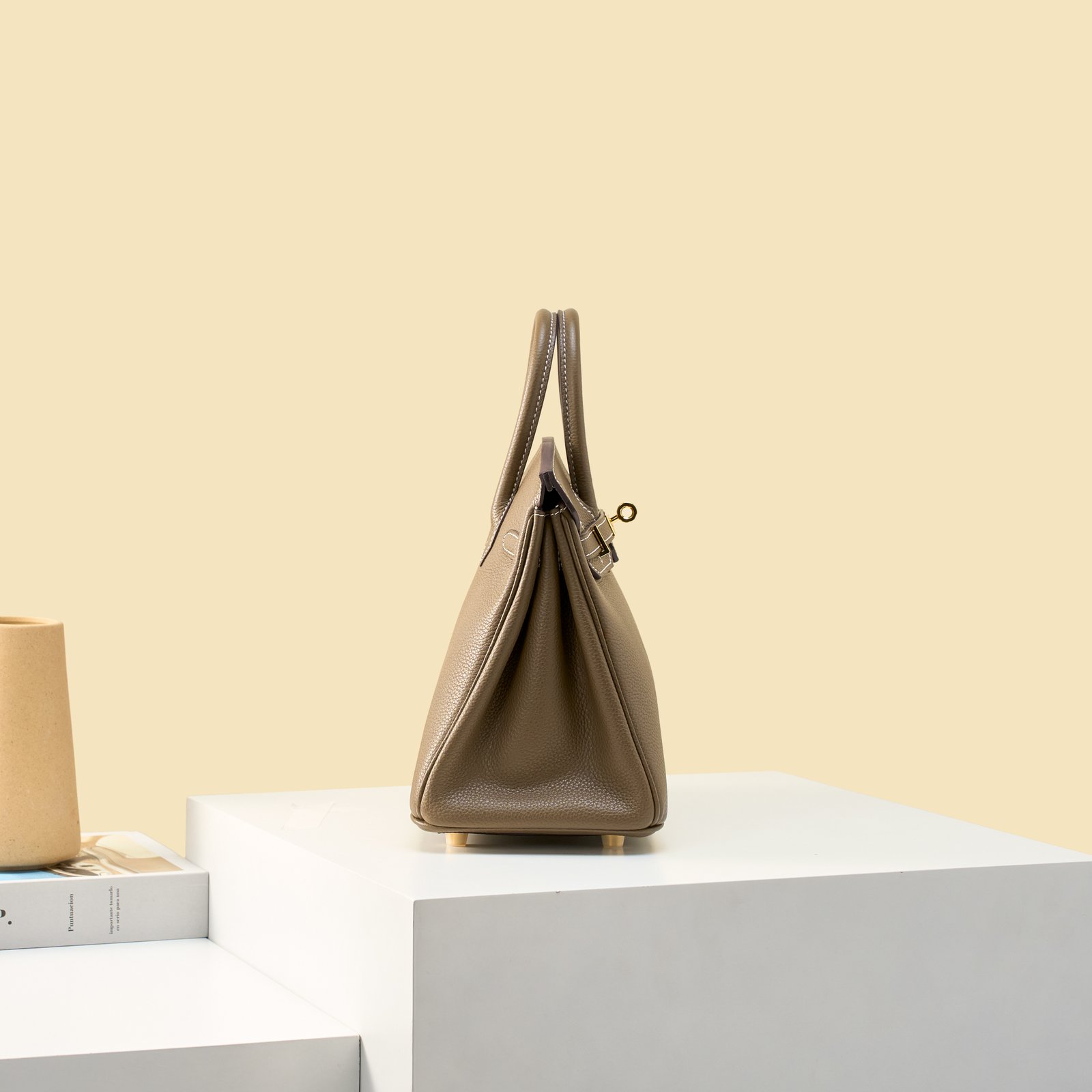 JX Birkin 25 in Etoupe with Contrast Stitching – Artisan Code 052, Hand-Stitched, Stainless Steel Hardware