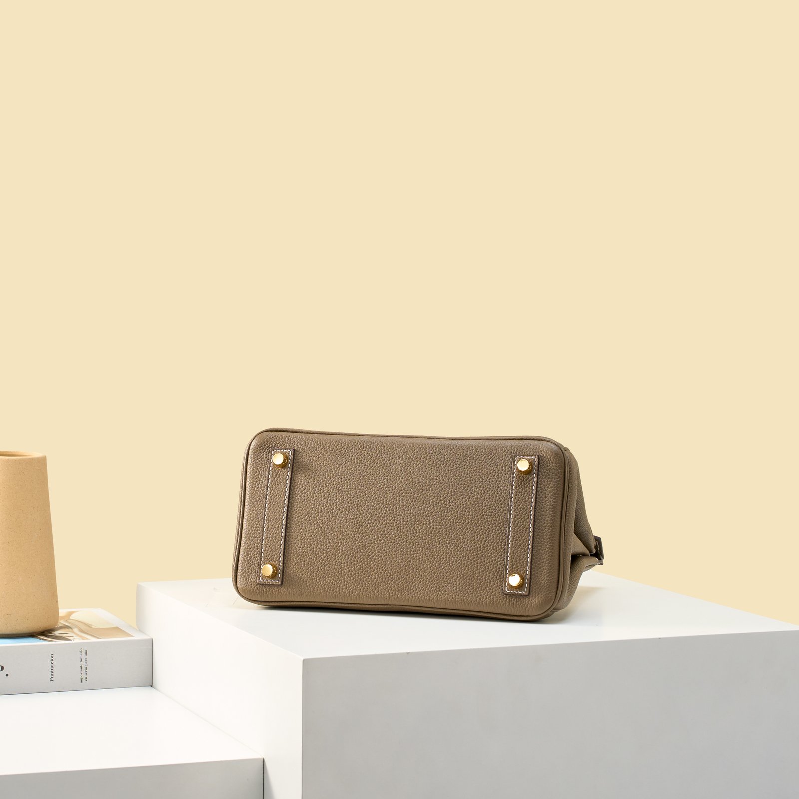 JX Birkin 25 in Etoupe with Contrast Stitching – Artisan Code 052, Hand-Stitched, Stainless Steel Hardware