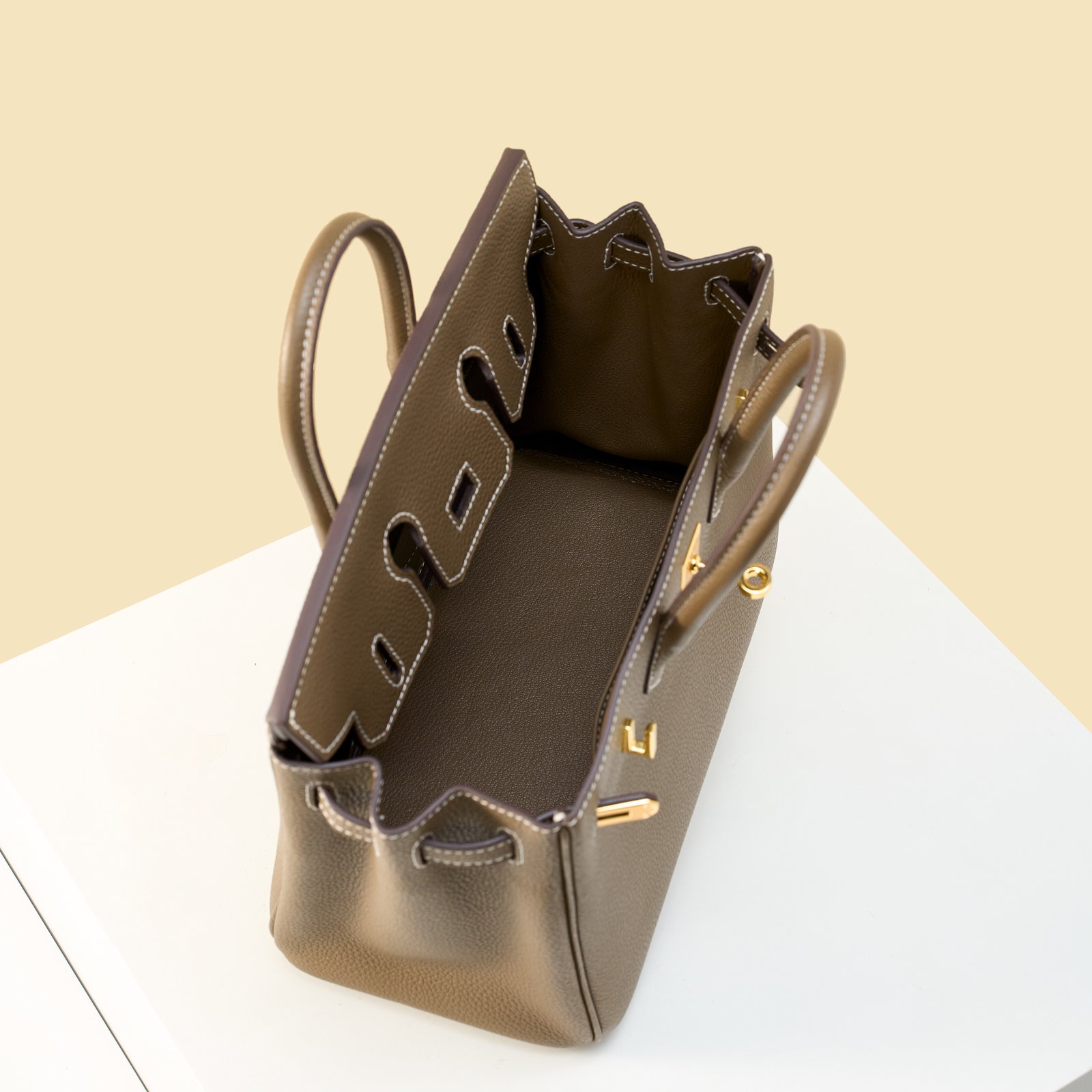 JX Birkin 25 in Etoupe with Contrast Stitching – Artisan Code 052, Hand-Stitched, Stainless Steel Hardware