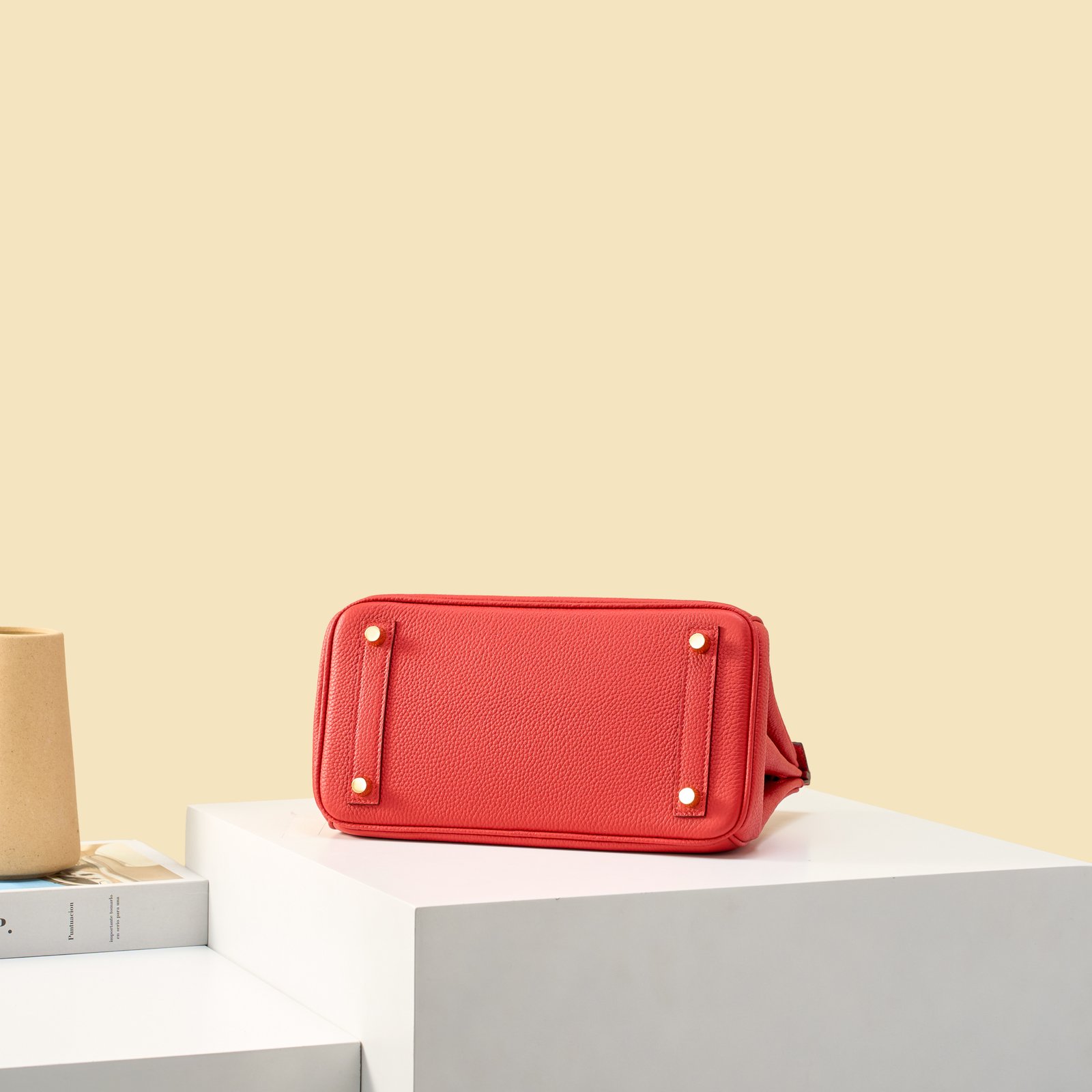 JX Birkin 25 in Flag Red with Contrast Stitching – Artisan Code 052, Hand-Stitched, Stainless Steel Hardware
