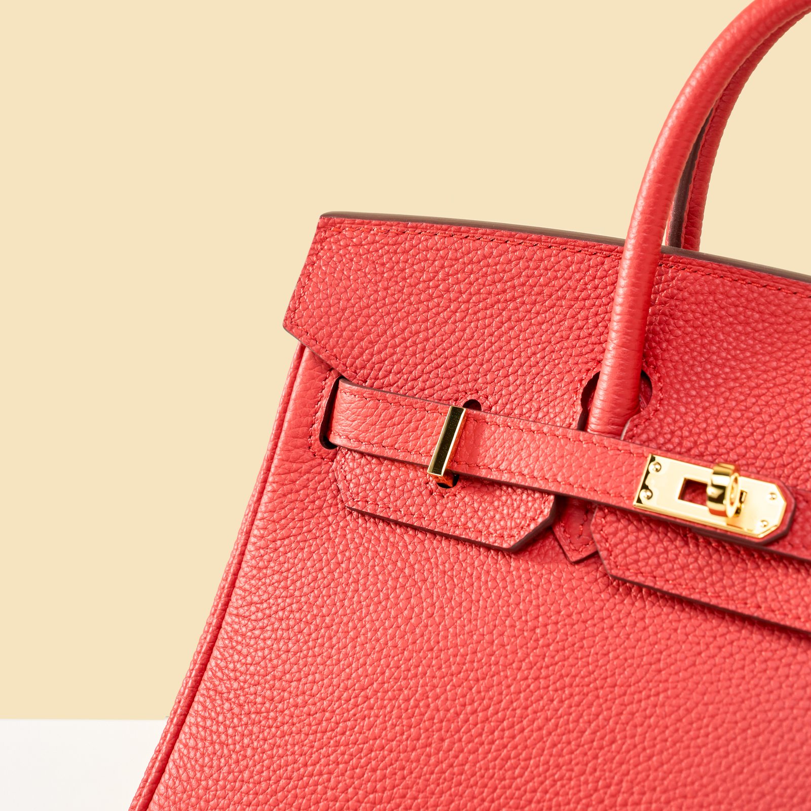 JX Birkin 25 in Flag Red with Contrast Stitching – Artisan Code 052, Hand-Stitched, Stainless Steel Hardware