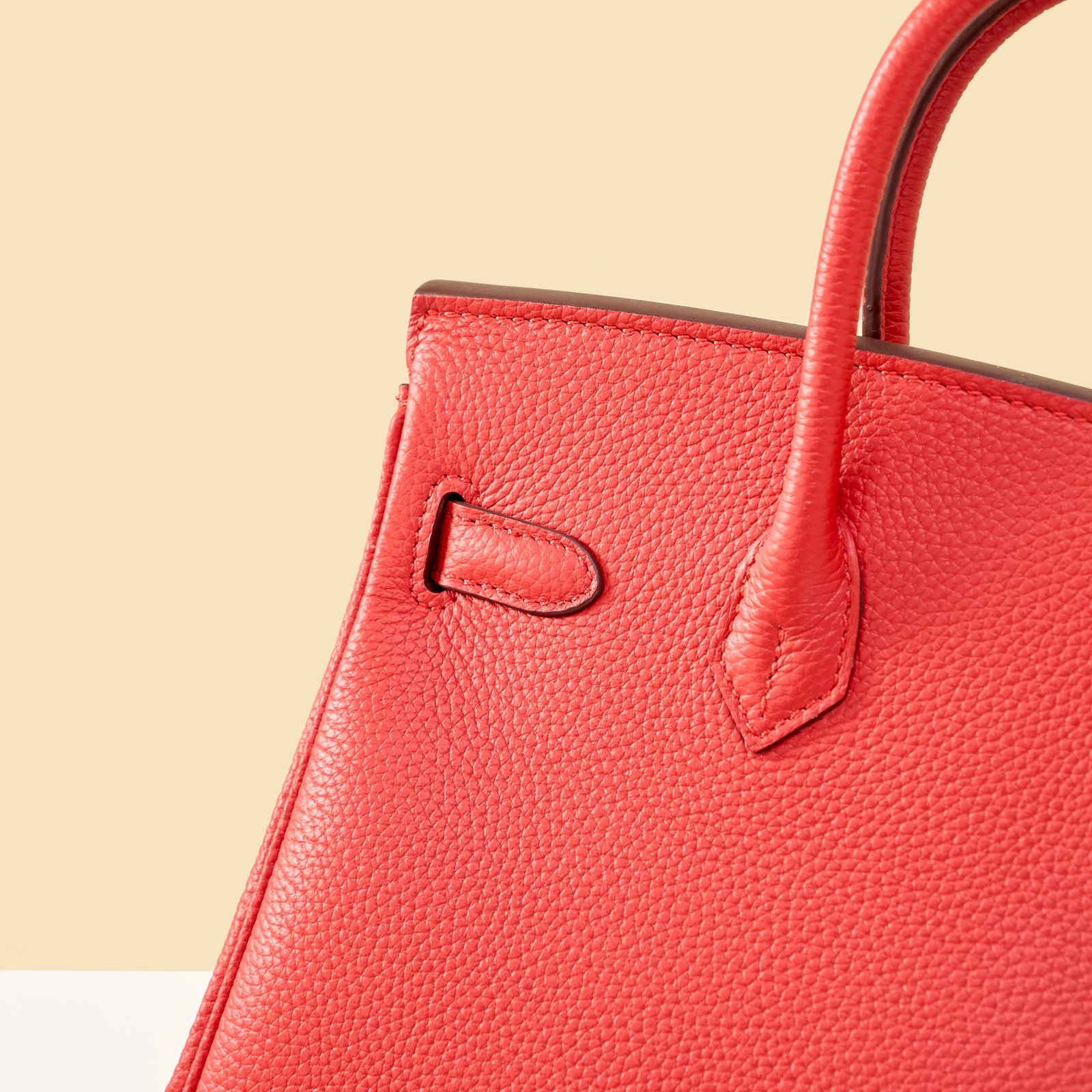 JX Birkin 25 in Flag Red with Contrast Stitching – Artisan Code 052, Hand-Stitched, Stainless Steel Hardware