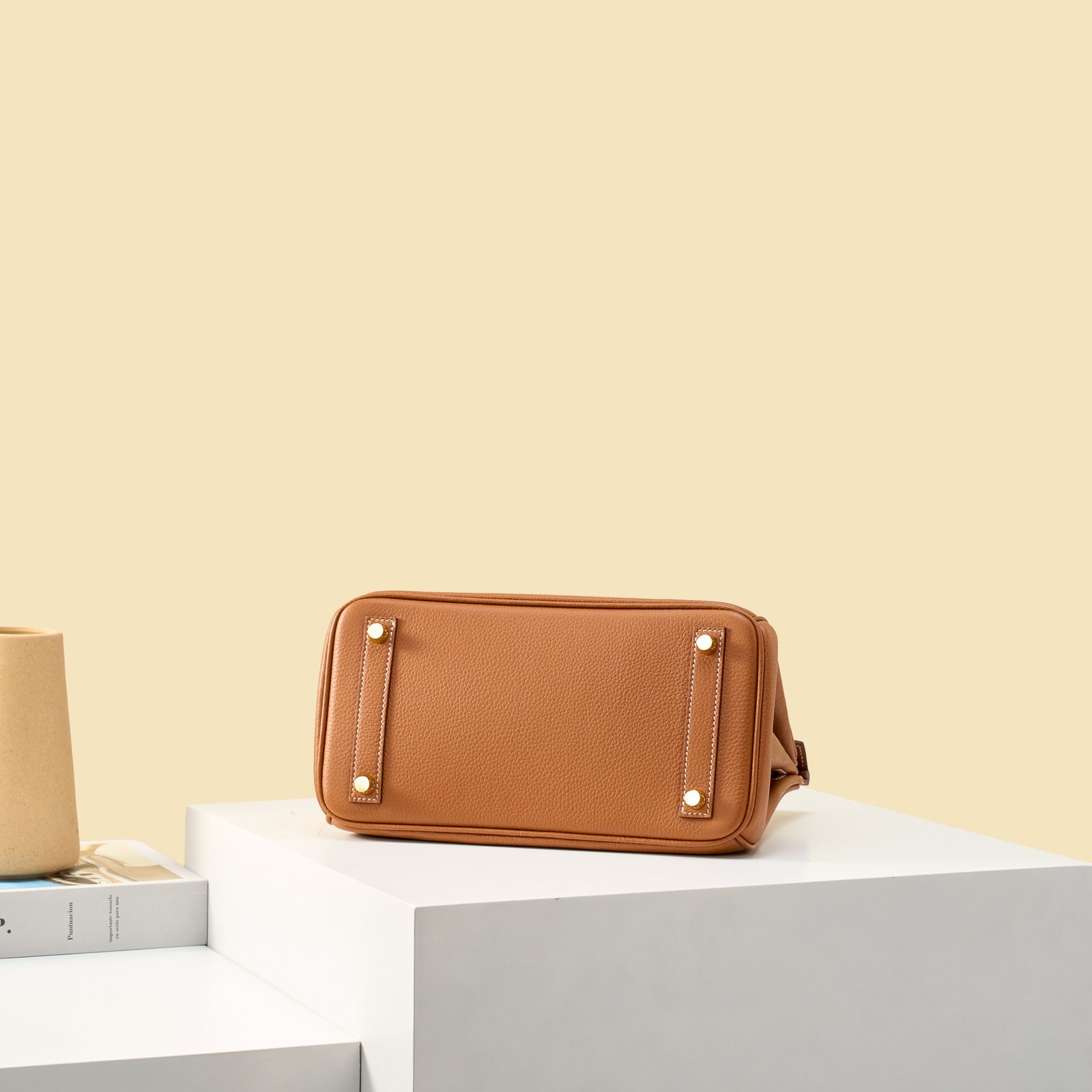 JX Birkin 25 in Gold with Contrast Stitching – Artisan Code 052, Hand-Stitched, Stainless Steel Hardware