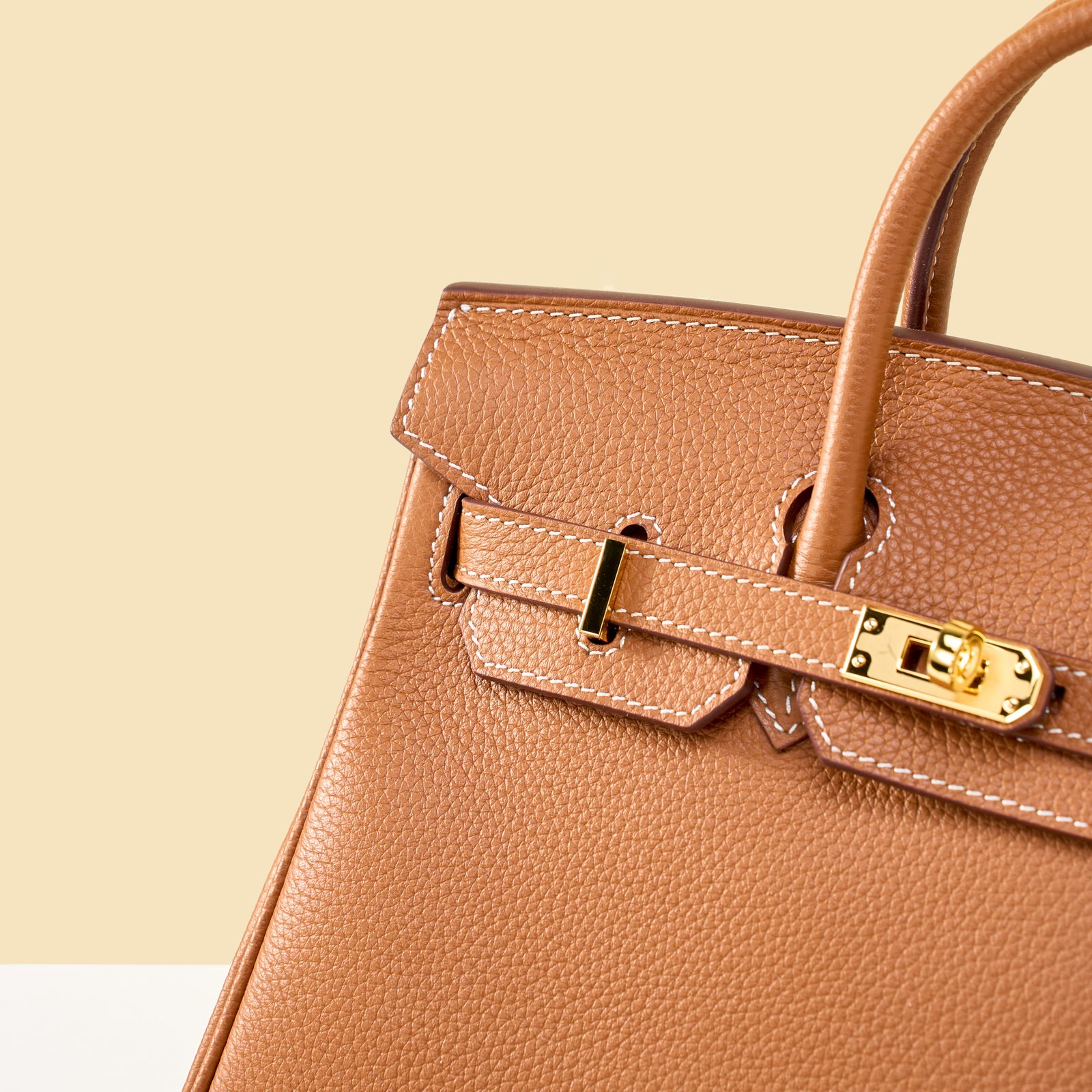 JX Birkin 25 in Gold with Contrast Stitching – Artisan Code 052, Hand-Stitched, Stainless Steel Hardware