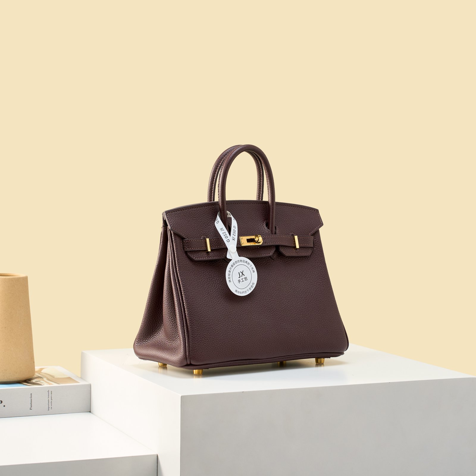 JX Birkin 25 in Jujube Red with Contrast Stitching – Artisan Code 052, Hand-Stitched, Stainless Steel Hardware